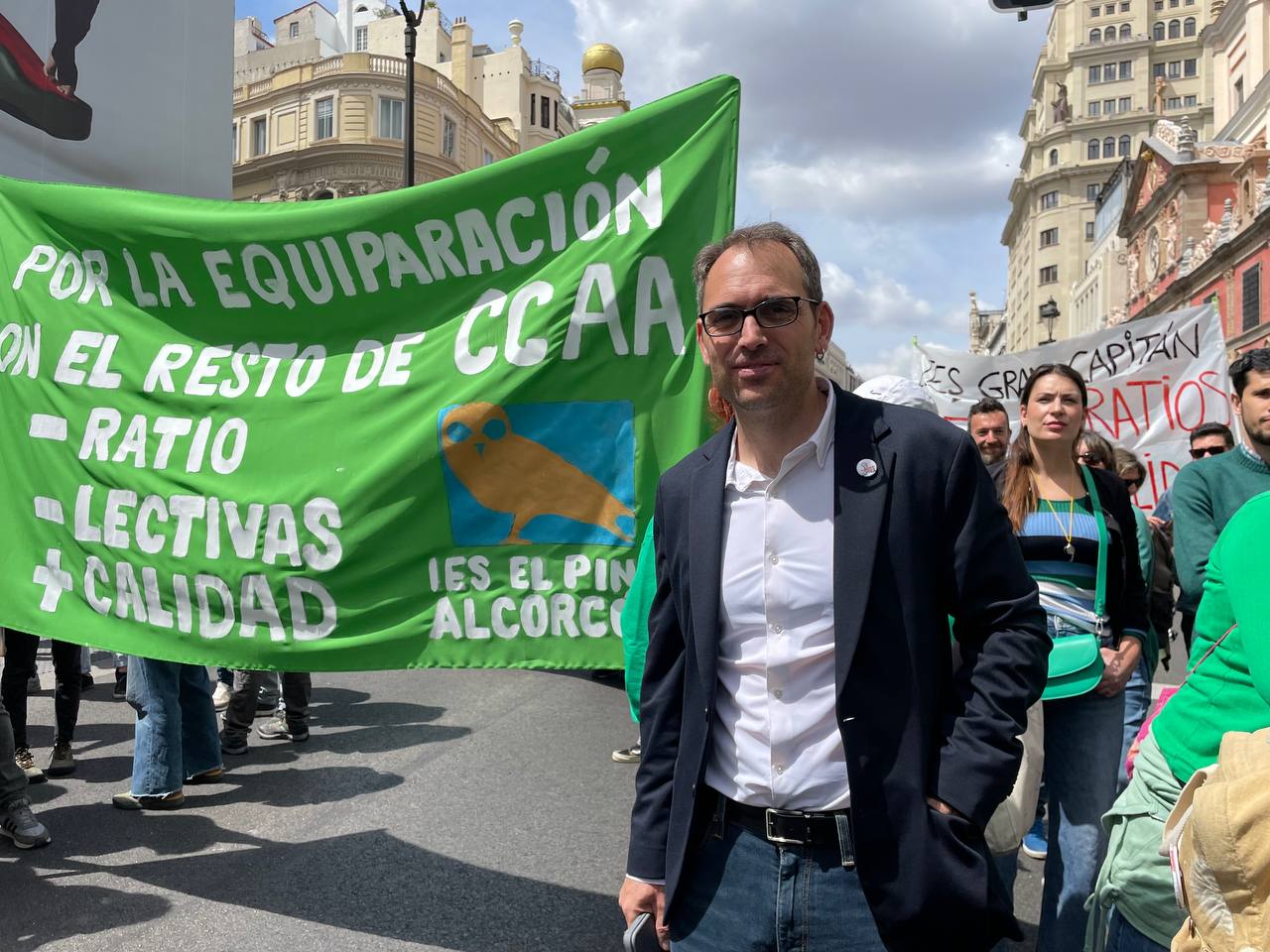 Toni Valero durante una reciente imagen de una movilización de apoyo a la Educación Pública en Madrid.