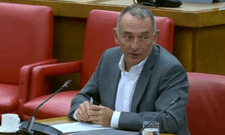 Enrique Santiago durante su intervención de esta mañana en la Comisión de Interior del Congreso.