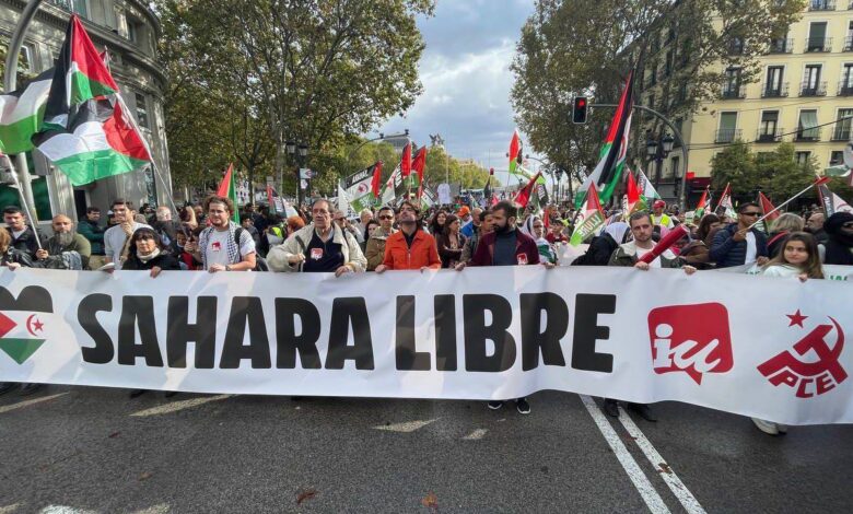 imagen de la participación de IU en apoyo al pueblo saharaui en una reciente movilización en Madrid