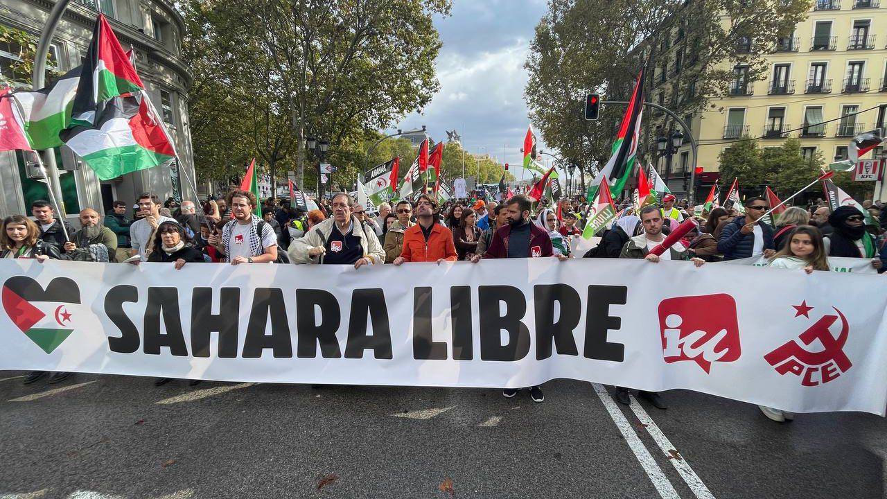 imagen de la participación de IU en apoyo al pueblo saharaui en una reciente movilización en Madrid