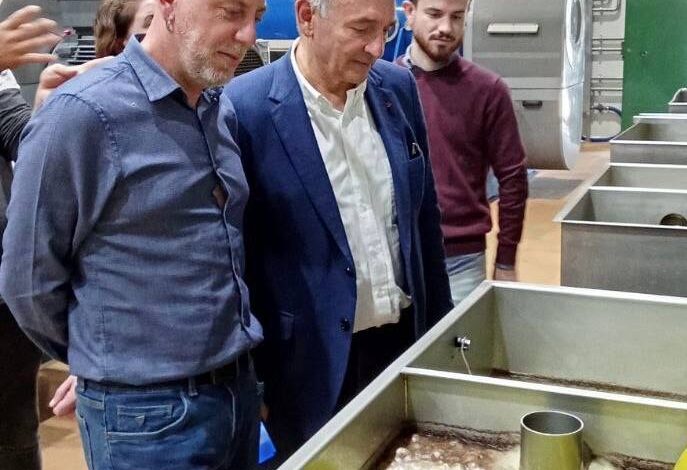 Enrique Santiago a una coorpariva aceitera en Córdoba, junto al diputado autonómico de Por Andalucía Ernesto Alba.